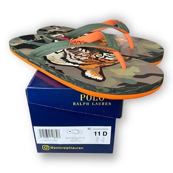 Polo Ralph Lauren Whitlebury II Tiger Camo Print Flip Flop Sandals Mens size 11 - Picture 2 of 7